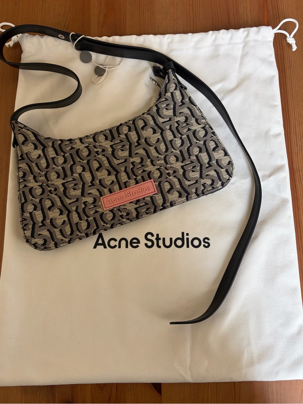 New Acne Studios Platt Leather-Trimmed Canvas Jacquard Shoulder Bag MSRP $950